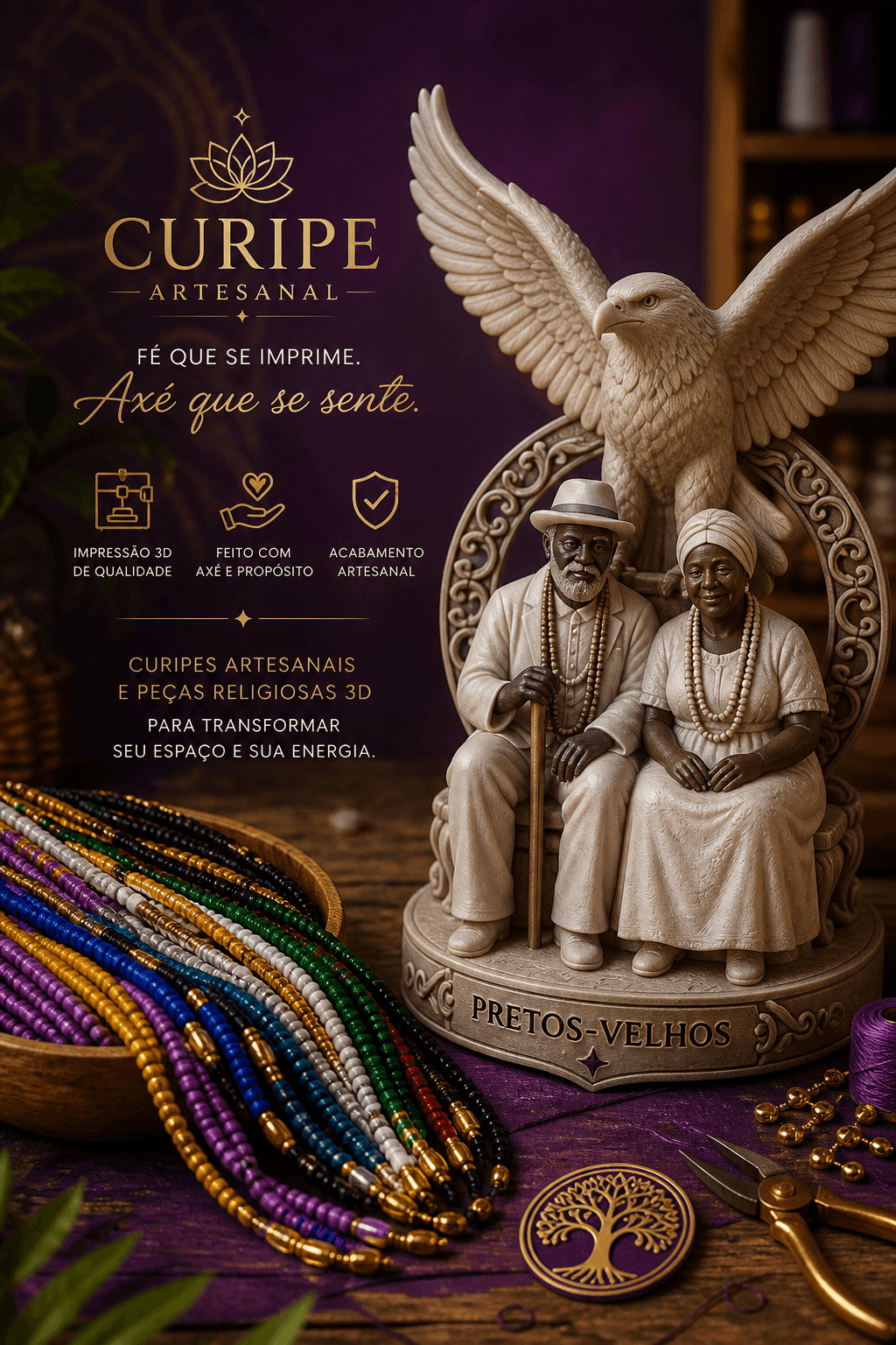 Kuripes artesanais e peças religiosas impressas em 3D